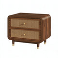 Nachttisch 60 x 40 x 60 cm aus Holz und Rattan in Walnussbraun - zwei Schubladen im Retro-Stil