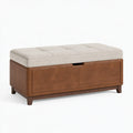 Sitztruhe 120 x 45 x 50 cm Kunstleder Braun Beige mit Stauraum im modernen Stil