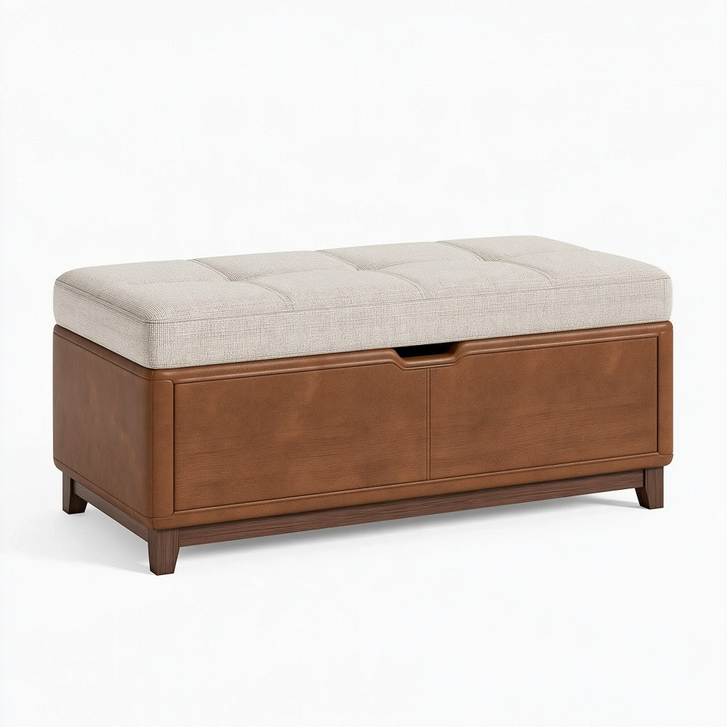 Sitztruhe 120 x 45 x 50 cm Kunstleder Braun Beige mit Stauraum im modernen Stil