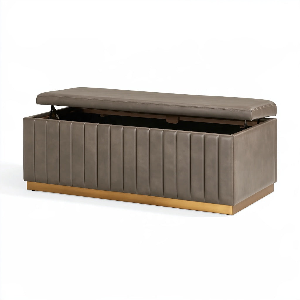 Sitzbank mit Stauraum 120 x 45 x 45 cm Kunstleder Taupe Gold gepolstert
