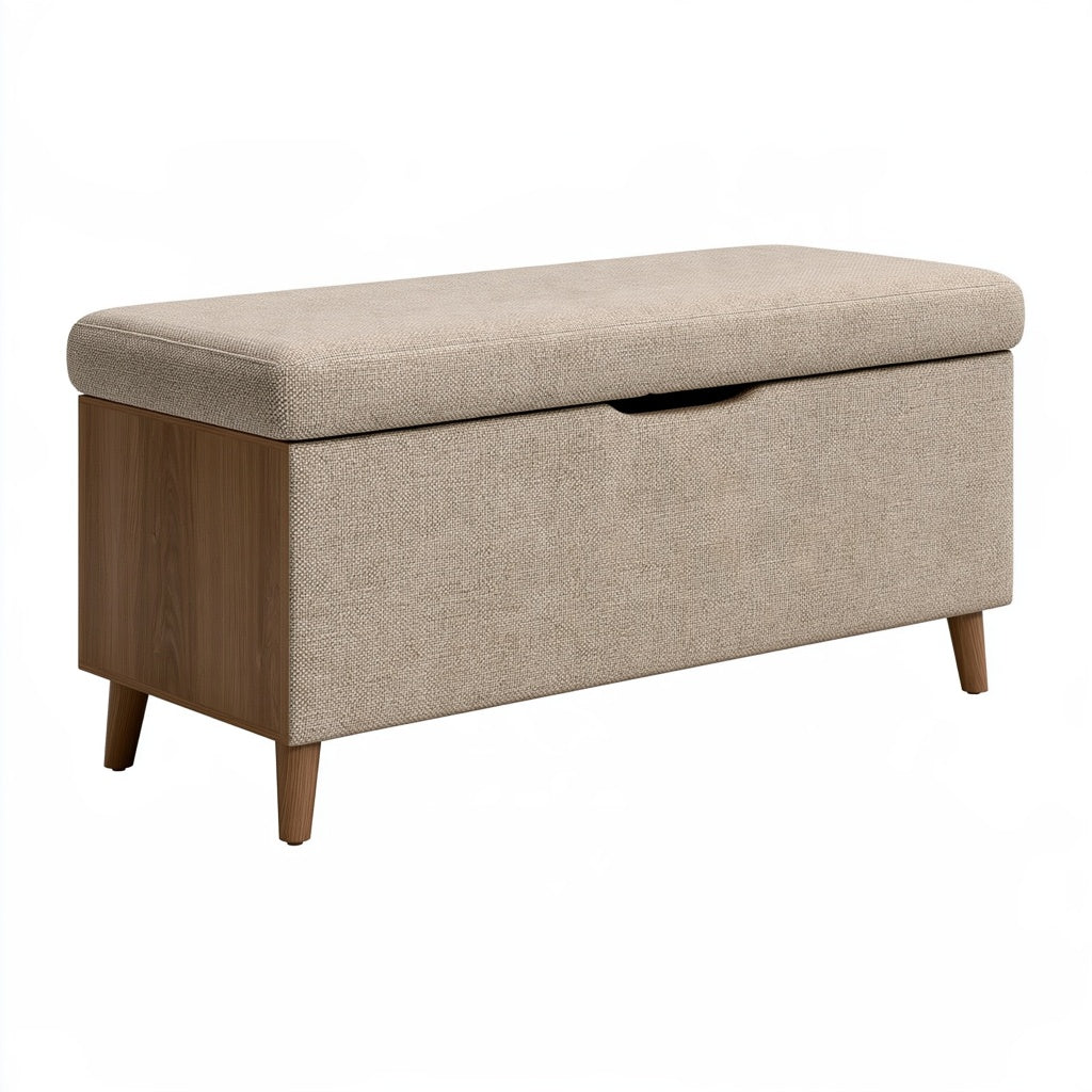 Sitzbank mit Stauraum 100 x 40 x 50 cm Stoff Beige Holz Braun gepolstert