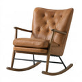 Schaukelstuhl 78 x 92 x 102 cm aus Kunstleder in Cognacbraun mit Holzgestell und Kufen im Mid Century Stil