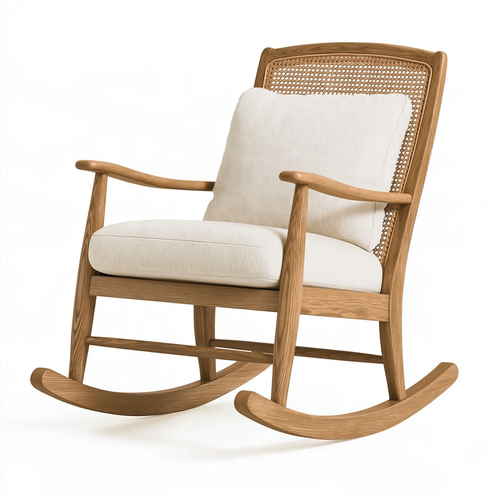 Schaukelstuhl 68 x 95 x 105 cm Holz Natur Beige mit Rattangeflecht