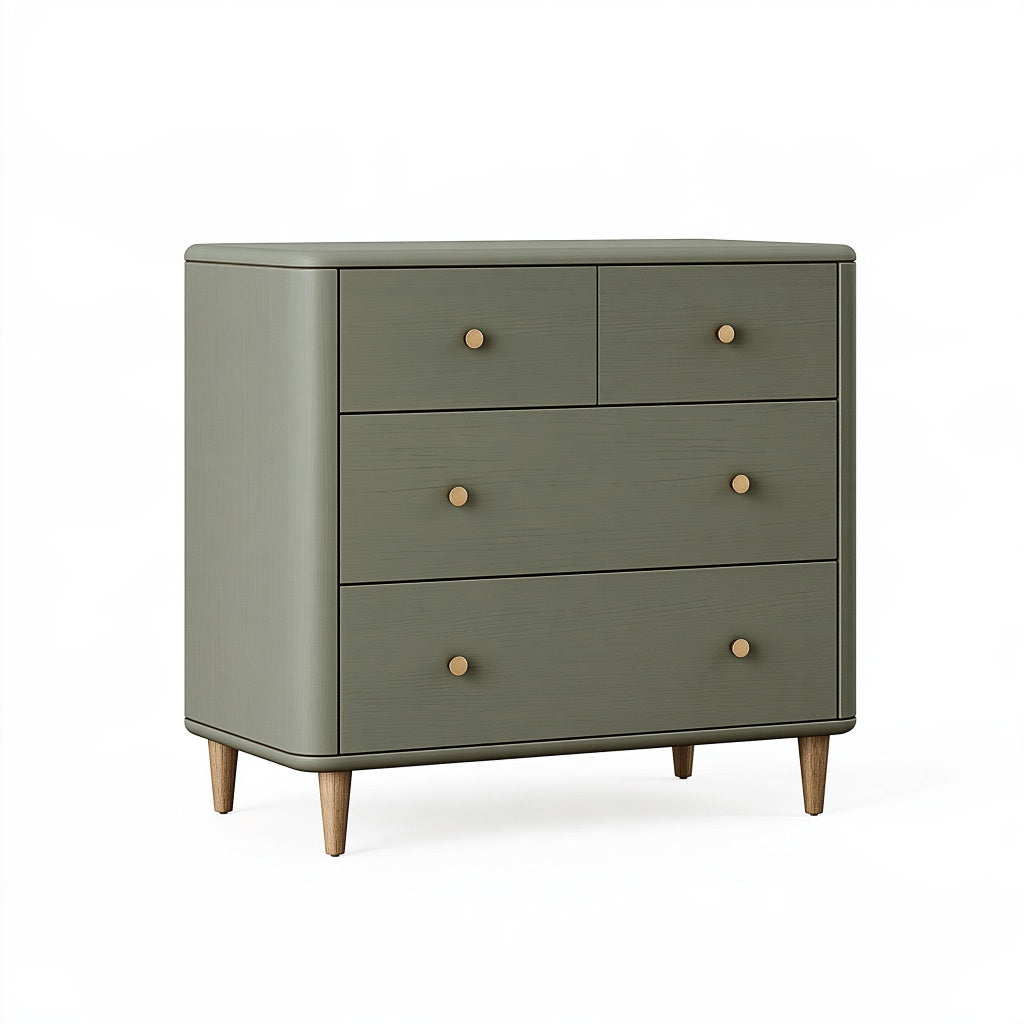 Kommode 100 x 45 x 90 cm aus Holz in Salbeigrün mit 4 Schubladen im Retro-Stil