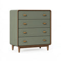 Kommode 90 x 45 x 110 cm aus Holz in Salbeigrün mit vier Schubladen im Mid-Century-Stil
