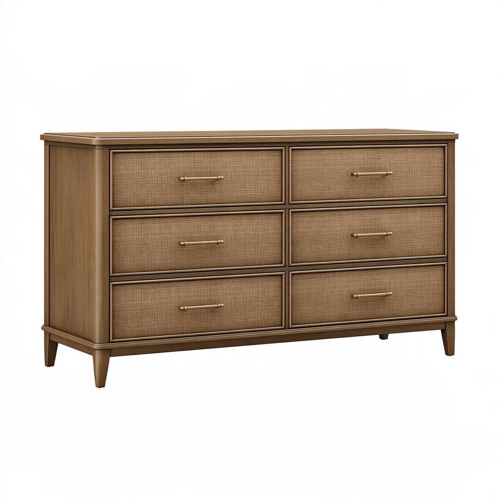 Kommode 150 x 45 x 85 cm Holz Braun mit Rattanoptik für Schlafzimmer Vintage-Stil