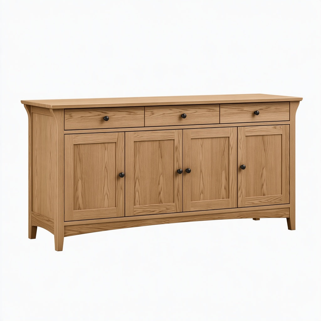 Sideboard 180 x 45 x 90 cm aus Holz in Eichenfarbe mit 3 Schubladen und 4 Türen im Landhausstil