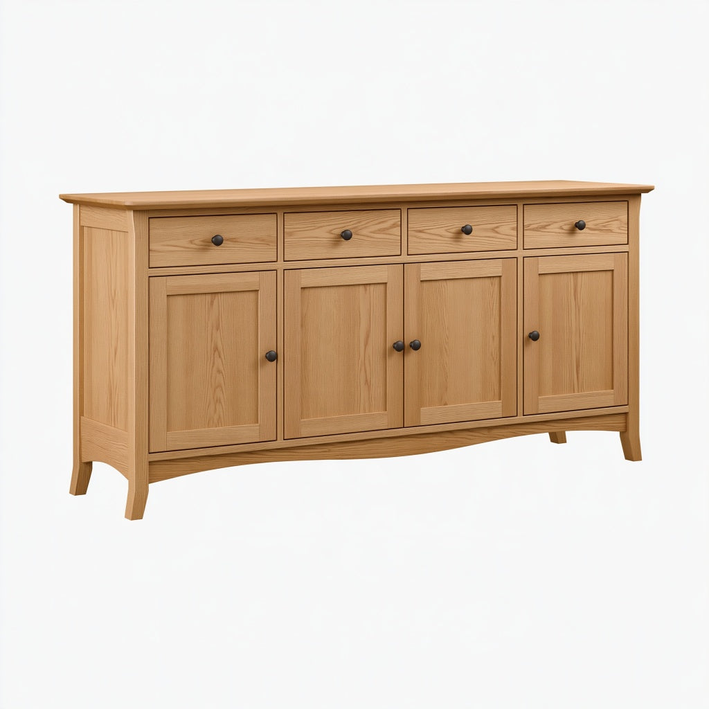 Sideboard 180 x 45 x 90 cm aus Holz Naturbraun mit 4 Türen und 4 Schubladen