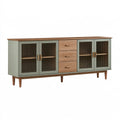 Sideboard 180 x 40 x 80 cm aus Holz und Riffelglas in Grün/Braun - Mid-Century Stauraummöbel mit 4 Türen und 3 Schubladen