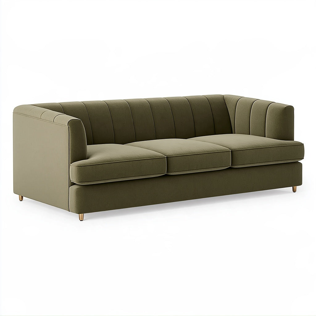 3-Sitzer-Sofa 220 x 90 x 78 cm olivgrüner Textilbezug mit vertikaler Steppung