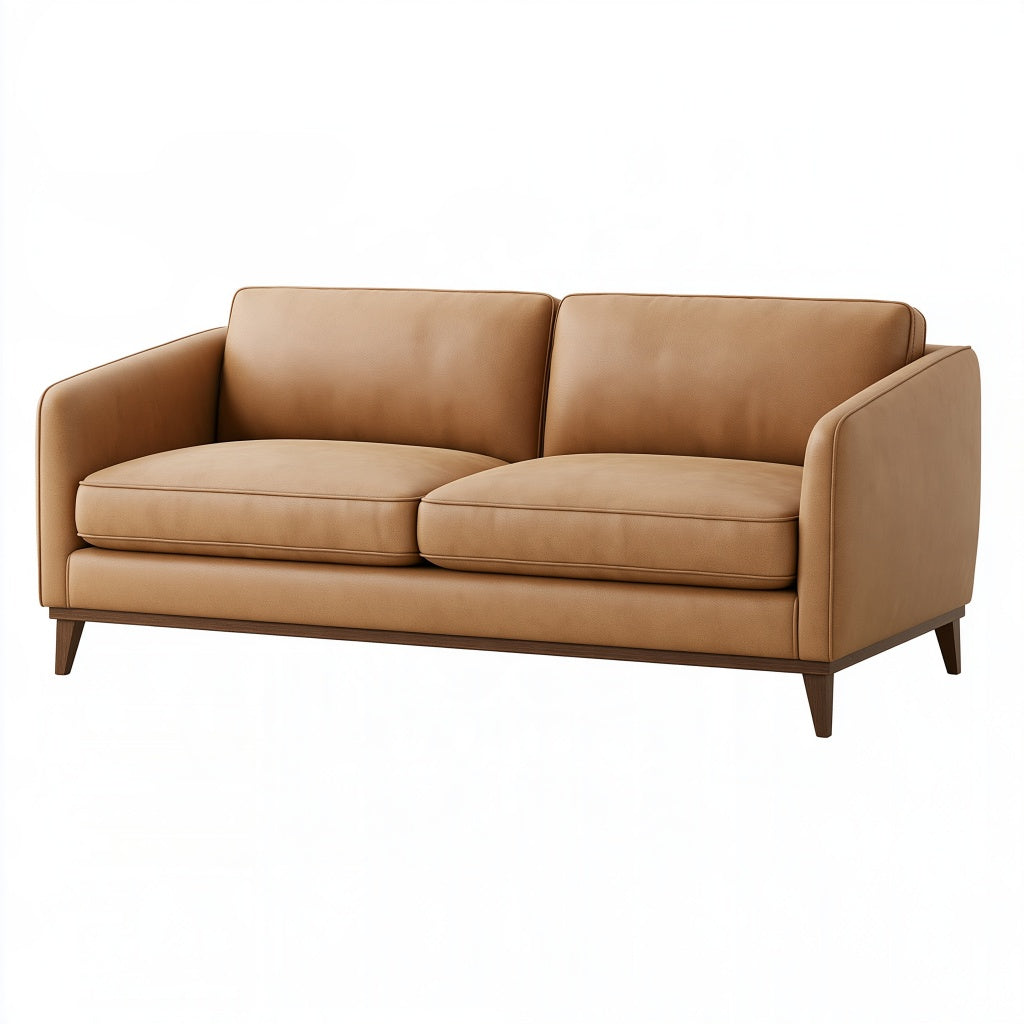 2-Sitzer Sofa 170 cm in Cognacbraun mit Bezug in Lederoptik und Holzfüßen