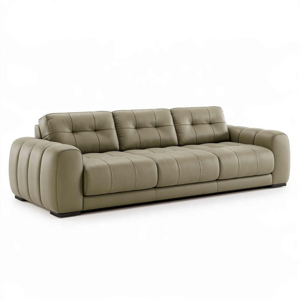 3-Sitzer Sofa 230 x 100 x 85 cm Kunstleder Olivgrün mit Steppung
