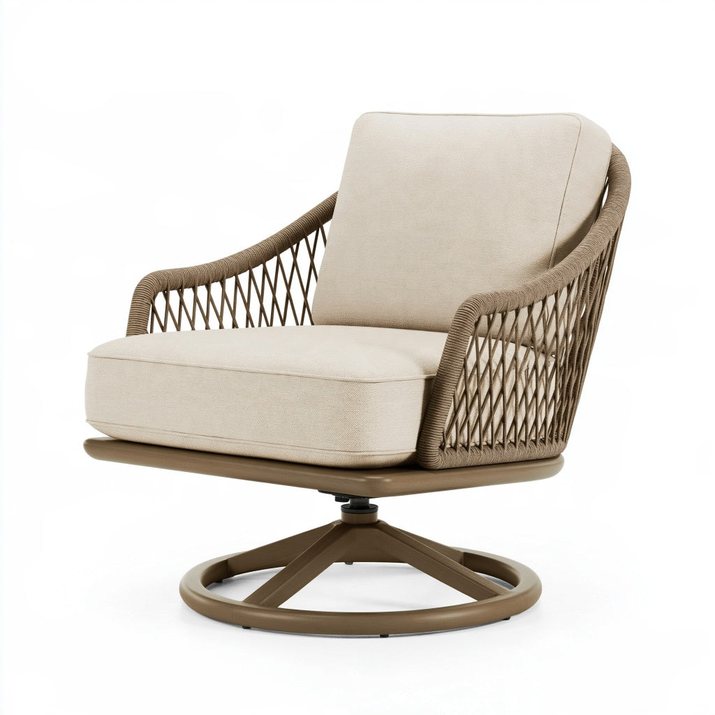 Drehsessel 78 x 82 x 88 cm mit Textil und Seilgeflecht in Beige Braun - Drehfunktion