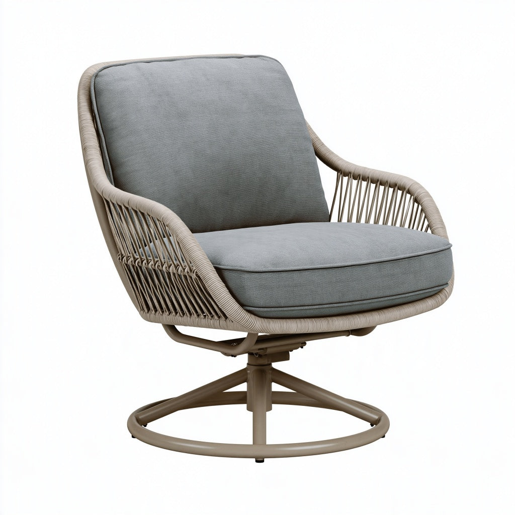 Drehbarer Loungesessel 82 x 78 x 92 cm Grau Seilgeflecht Metallgestell für Terrasse moderner Stil