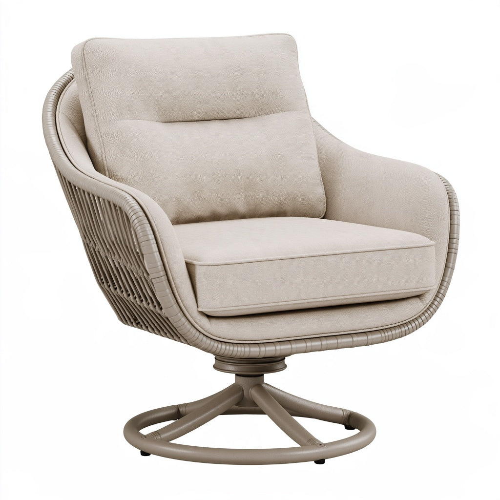 Drehsessel 85 x 85 x 95 cm Beige mit Textilbezug und Geflechtgestell