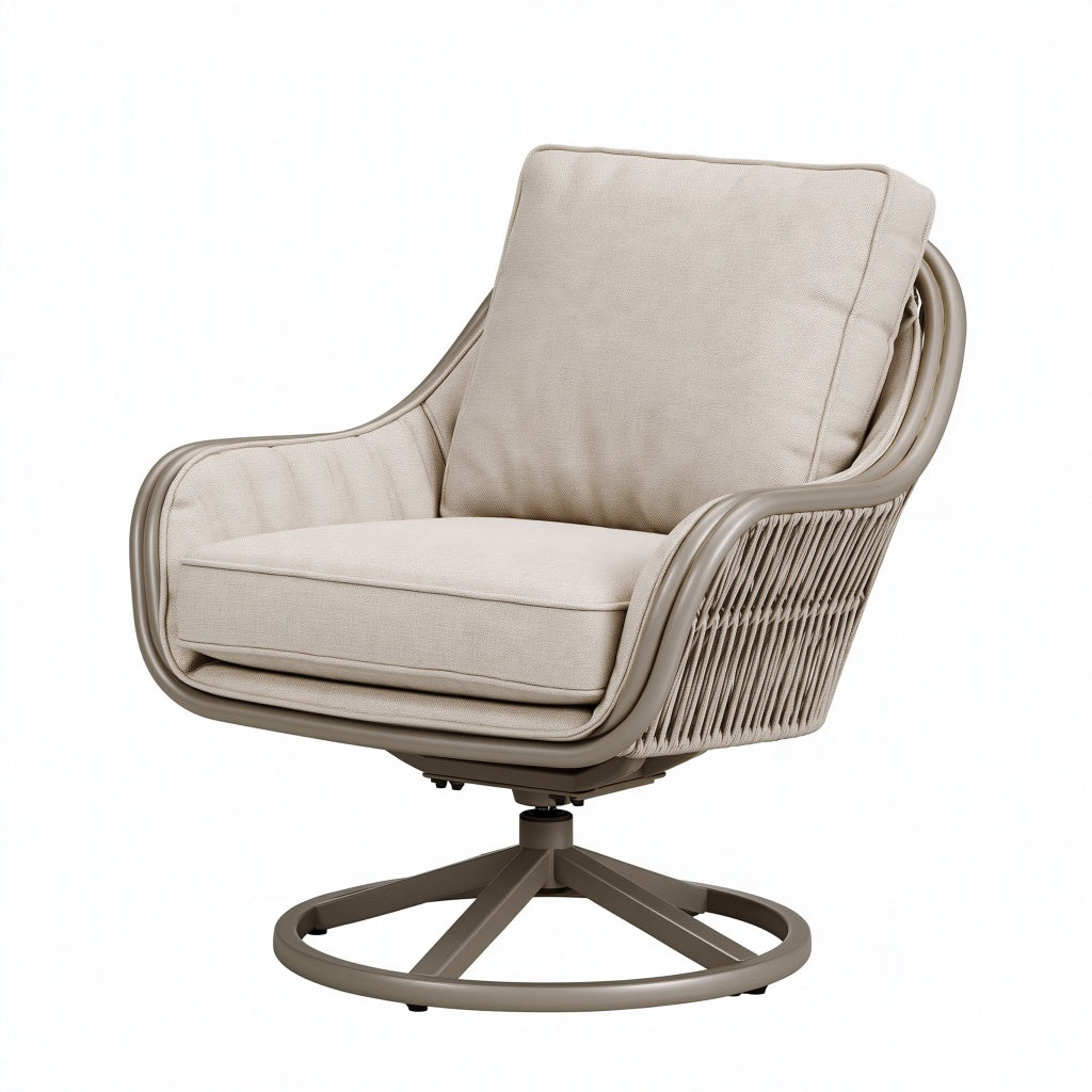 Drehsessel 82 x 86 x 95 cm mit Textilbezug und Seilgeflecht in Beige Taupe