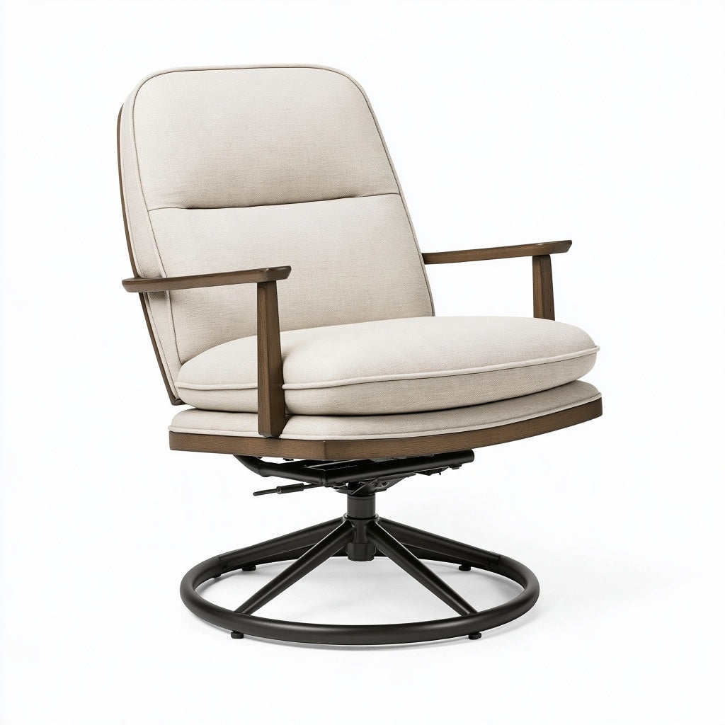Dreh- und Relaxsessel 76 x 82 x 96 cm Stoff Beige mit Holzarmlehnen